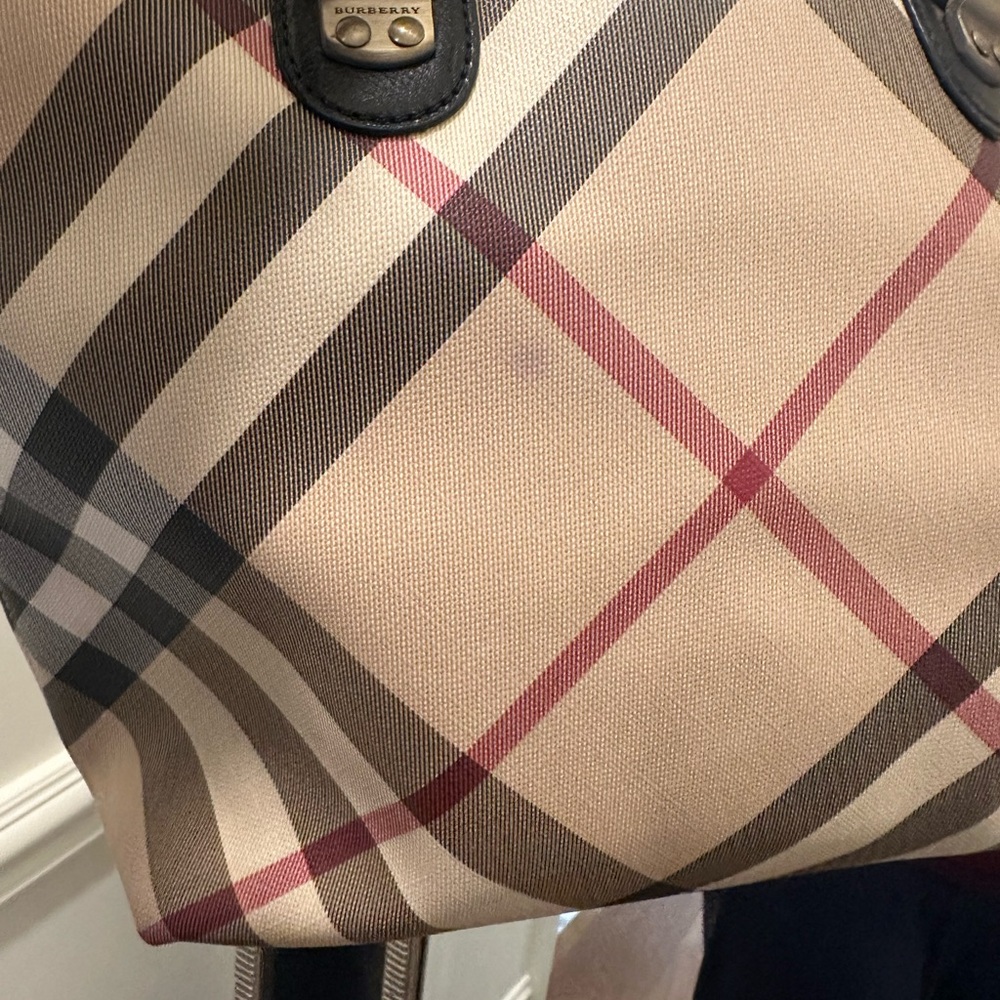 Burberry Plaid Tote Bag - Black, Cream, and Pink - Picture 9 of 16